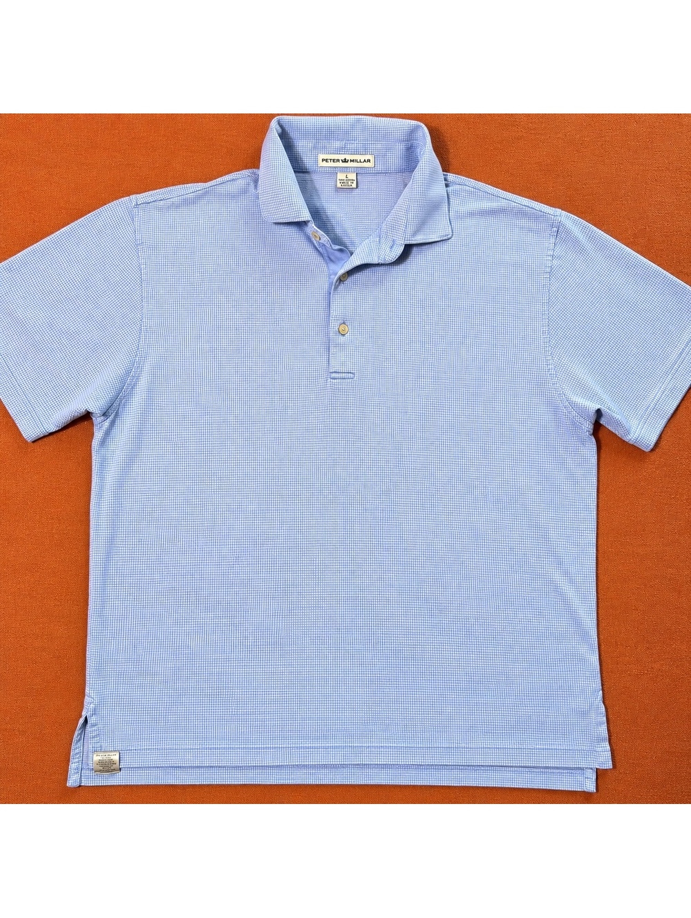 Vintage Peter Millar Men's Light Blue 100 % Cotton Polo Shirt Large